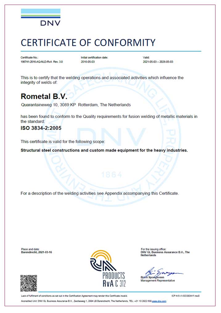 Rometal BV ISO 3834-2