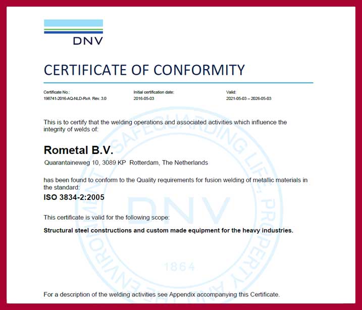 Rometal BV ISO 3834-2