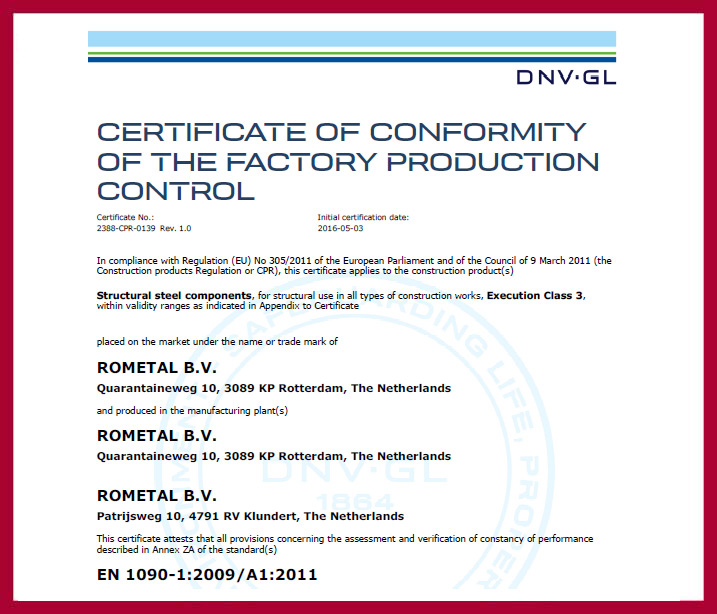 Rometal BV ISO 1090-1